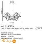 Люстра IDL Rosetta 324/20S Chrome Clear roses/Black prisms - Схема