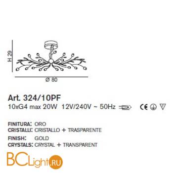 Потолочный светильник IDL Rosetta 324/10PF Gold Clear roses/Clear prisms - Схема