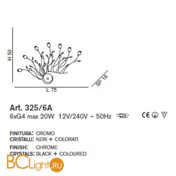 Настенный светильник IDL Rosetta 325/6A Chrome Color roses/Black prisms - Схема