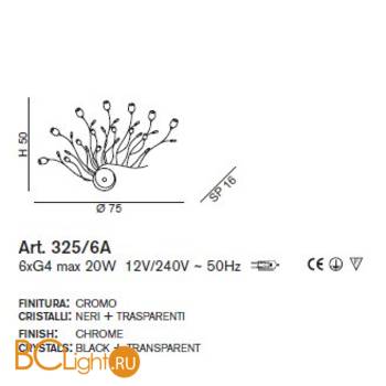 Бра IDL Rosetta 325/6A Chrome Clear roses/Black prisms - Схема