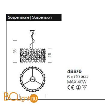 Подвесной светильник IDL Sofia 488/6 Light gold+GoldMurano - Схема