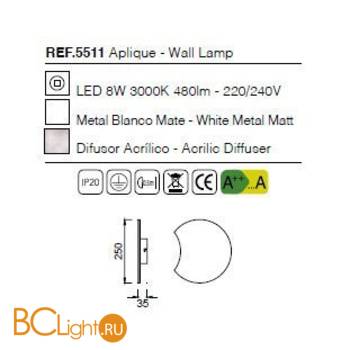 Настенный светильник Mantra Petaca 5511 - Схема