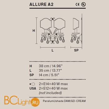 Бра Masiero Allure A2 V96/DAM/12/GD-CREAM Swarovski elements - Схема