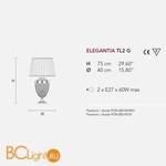 Настольная лампа Masiero Elegantia TL2G G04-G06 / PON-BD/40/WH Half cut glass - Схема