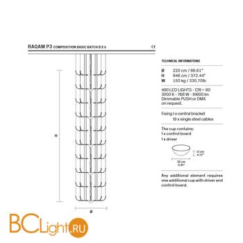 Подвесной светильник Masiero Raqam P3 COMPOSITION - BASIC BATCH B X 5 G04 - Схема