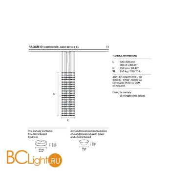Подвесной светильник Masiero Raqam O1 COMPOSITION - BASIC BATCH B X 5 G04 - Схема