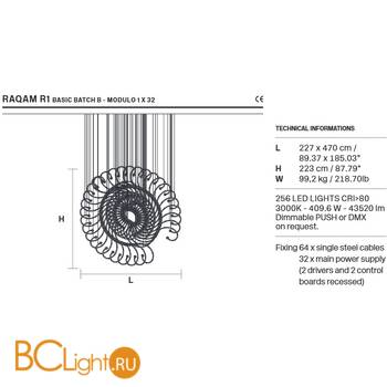 Подвесной светильник Masiero Raqam R1 BASIC BATCH B – MODULO 1 × 32 G04 - Схема