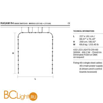 Подвесной светильник Masiero Raqam R4 BASIC BATCH B – MODULO 3 × 16 + MODULO 7 × 56 G03 - Схема