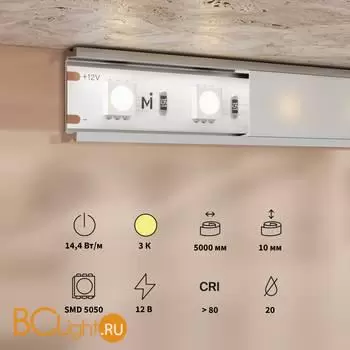 Светодиодная лента Base 12В 5050 14,4Вт/м 3000K 5м IP 20 Maytoni Led Strip 201183 - Фото 1