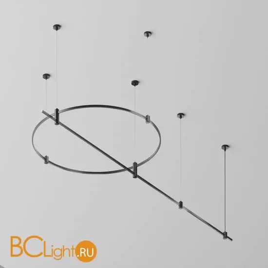 Готовая конструкция круглая + прямая двухуровневая на тросовых подвесах Hang без светильников и блока питания, черный Maytoni Magnetic trаck system Flarity TFC-Flar-H05-B