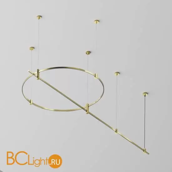Готовая конструкция круглая + прямая двухуровневая на тросовых подвесах Hang без светильников и блока питания, латунь Maytoni Magnetic trаck system Flarity TFC-Flar-H05-BS