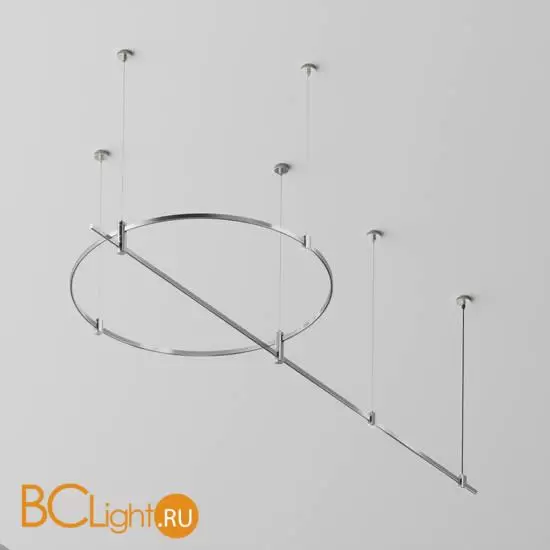Готовая конструкция круглая + прямая двухуровневая на тросовых подвесах Hang без светильников и блока питания, платина Maytoni Magnetic trаck system Flarity TFC-Flar-H05-PT