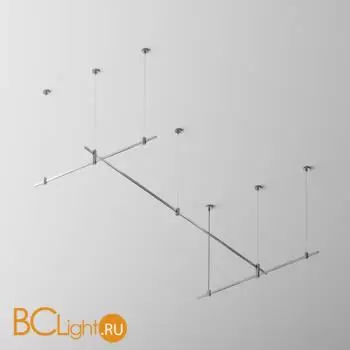 Готовая конструкция прямая 2м х 1м двухуровневая на тросовых подвесах Hang без светильников и блока питания, платина Maytoni Magnetic trаck system Flarity TFC-Flar-H07-PT