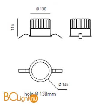 Встраиваемый спот (точечный светильник) Axo light Aldus ALDUS RECESSED DOWNLIGHT 509 07 - Схема