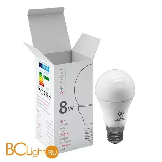 Лампа MW-Light E27 LED 8W 220V 650 lm 2700К LBMW27A03
