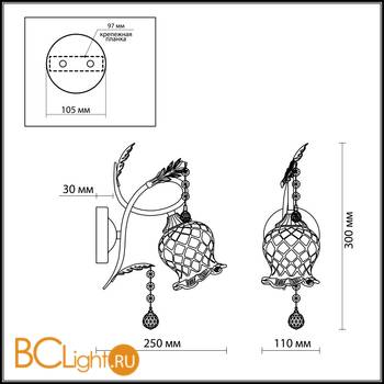 Бра Odeon Light Timora 2883/1W - Схема