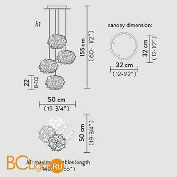 Подвесной светильник Slamp Veli SUSPENSION MINI QUARTET COUTURE VEL78SOS1400BW000 - Схема