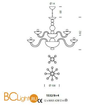 Люстра Sylcom Candiano 1532/8+4 K TOP - Схема