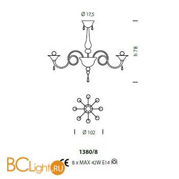 Потолочная люстра Sylcom Dolfin 1380/8 K BL.CR - Схема