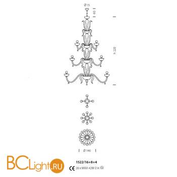 Люстра Sylcom Foscari 1522/16+8+4 D ORO - Схема
