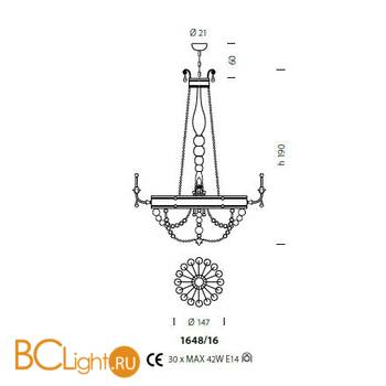 Люстра Sylcom Impero 1648/16 ARG CR + TOP 1648 ARG - Схема