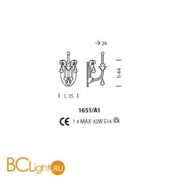 Бра Sylcom Impero 1651/A1 BRU ORO + TOP 1648 ORO - Схема
