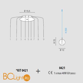 Подвесной светильник Sylcom Mira 3x 0421 FU + 3x 0425 DEN + KIT 0421 - Схема
