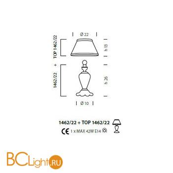 Настольная лампа Sylcom Scrigno 1462/22 K CR + TOP 1462/22 ARG - Схема