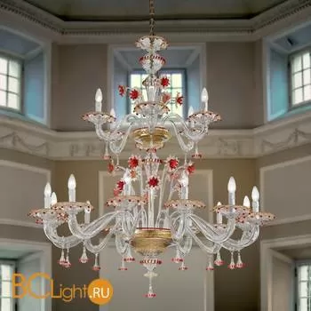 Люстра Vetri Lamp 922/12+6 Cristallo/Oro 24 Kt./Rosso