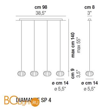 Подвесной светильник Vistosi Diamante SP 4 ALO TO NI - Схема