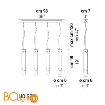 Подвесной светильник Vistosi Lio SP 4 E27 CR/BC NI - Схема
