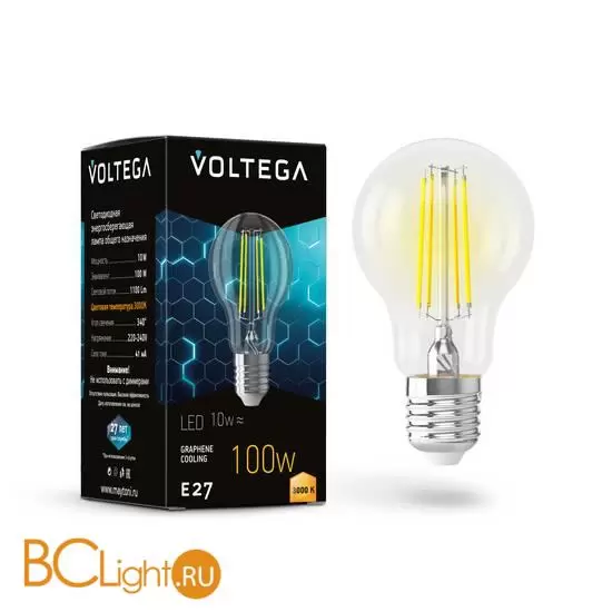 Светодиодная лампа Crystal Graphene A60 10W 3000K E27 340° Voltega General purpose bulb 7228