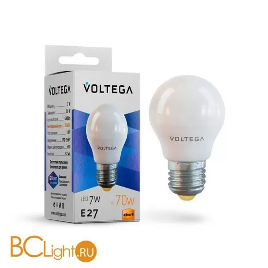 Лампа Voltega E27 LED 7W 630Lm 2800K VG2-G45E27warm7W 7052