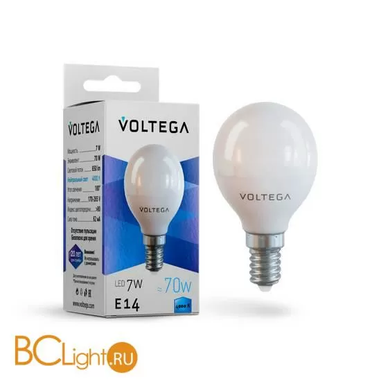 Лампа Voltega E14 LED 7W 650Lm 4000K VG2-G45E14cold7W 7055