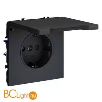 Розетка встраиваемая VOLTUM S70 с заземлением, защитными шторками и крышкой 16А, (графит) VLS040307 - Фото 1