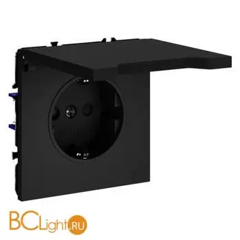 Розетка встраиваемая VOLTUM S70 с заземлением, защитными шторками и крышкой 16А, (черный матовый) VLS040308 - Фото 1