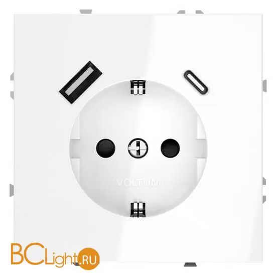 Розетка встраиваемая VOLTUM S70 с заземлением и защитными шторками, 16А, с USB, A+С, (белый глянцевы) VLS040501
