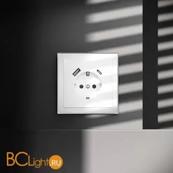 Розетка встраиваемая VOLTUM S70 с заземлением и защитными шторками, 16А, с USB, A+С, (белый глянцевы) VLS040501 - Фото 0
