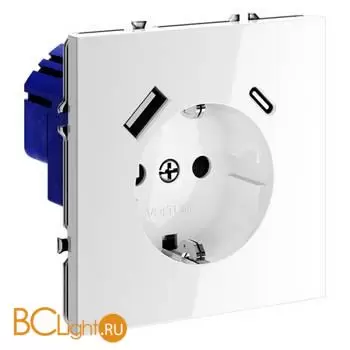 Розетка встраиваемая VOLTUM S70 с заземлением и защитными шторками, 16А, с USB, A+С, (белый глянцевы) VLS040501 - Фото 2