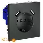 Розетка встраиваемая VOLTUM S70 с заземлением и защитными шторками, 16А, с USB, A+A, (титан) VLS040406 - Фото 1