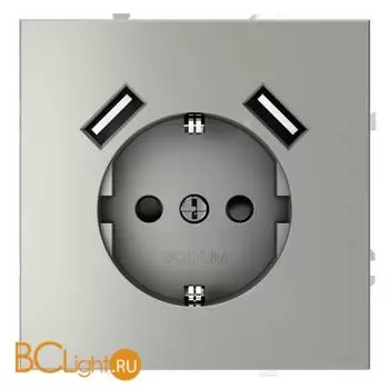Розетка встраиваемая VOLTUM S70 с заземлением и защитными шторками, 16А, с USB, A+A, (сталь) VLS040405