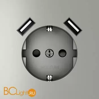 Розетка встраиваемая VOLTUM S70 с заземлением и защитными шторками, 16А, с USB, A+A, (сталь) VLS040405 - Фото 0