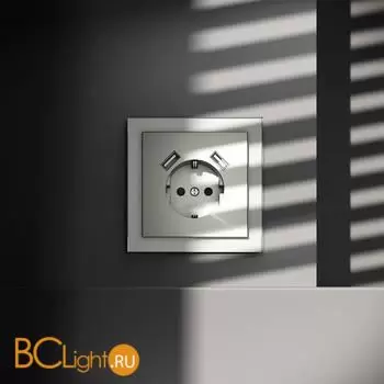 Розетка встраиваемая VOLTUM S70 с заземлением и защитными шторками, 16А, с USB, A+A, (сталь) VLS040405 - Фото 3