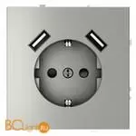 Розетка встраиваемая VOLTUM S70 с заземлением и защитными шторками, 16А, с USB, A+A, (сталь) VLS040405