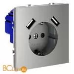 Розетка встраиваемая VOLTUM S70 с заземлением и защитными шторками, 16А, с USB, A+A, (сталь) VLS040405 - Фото 1