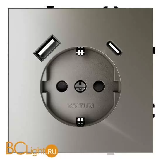 Розетка встраиваемая VOLTUM S70 с заземлением и защитными шторками, 16А, с USB, A+С, (шелк) VLS040504