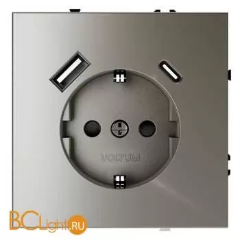 Розетка встраиваемая VOLTUM S70 с заземлением и защитными шторками, 16А, с USB, A+С, (шелк) VLS040504