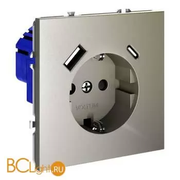Розетка встраиваемая VOLTUM S70 с заземлением и защитными шторками, 16А, с USB, A+С, (шелк) VLS040504 - Фото 0