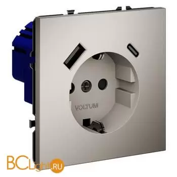 Розетка встраиваемая VOLTUM S70 с заземлением и защитными шторками, 16А, с USB, A+С, (кашемир) VLS040503 - Фото 1