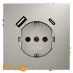 Розетка встраиваемая VOLTUM S70 с заземлением и защитными шторками, 16А, с USB, A+С, (кашемир) VLS040503